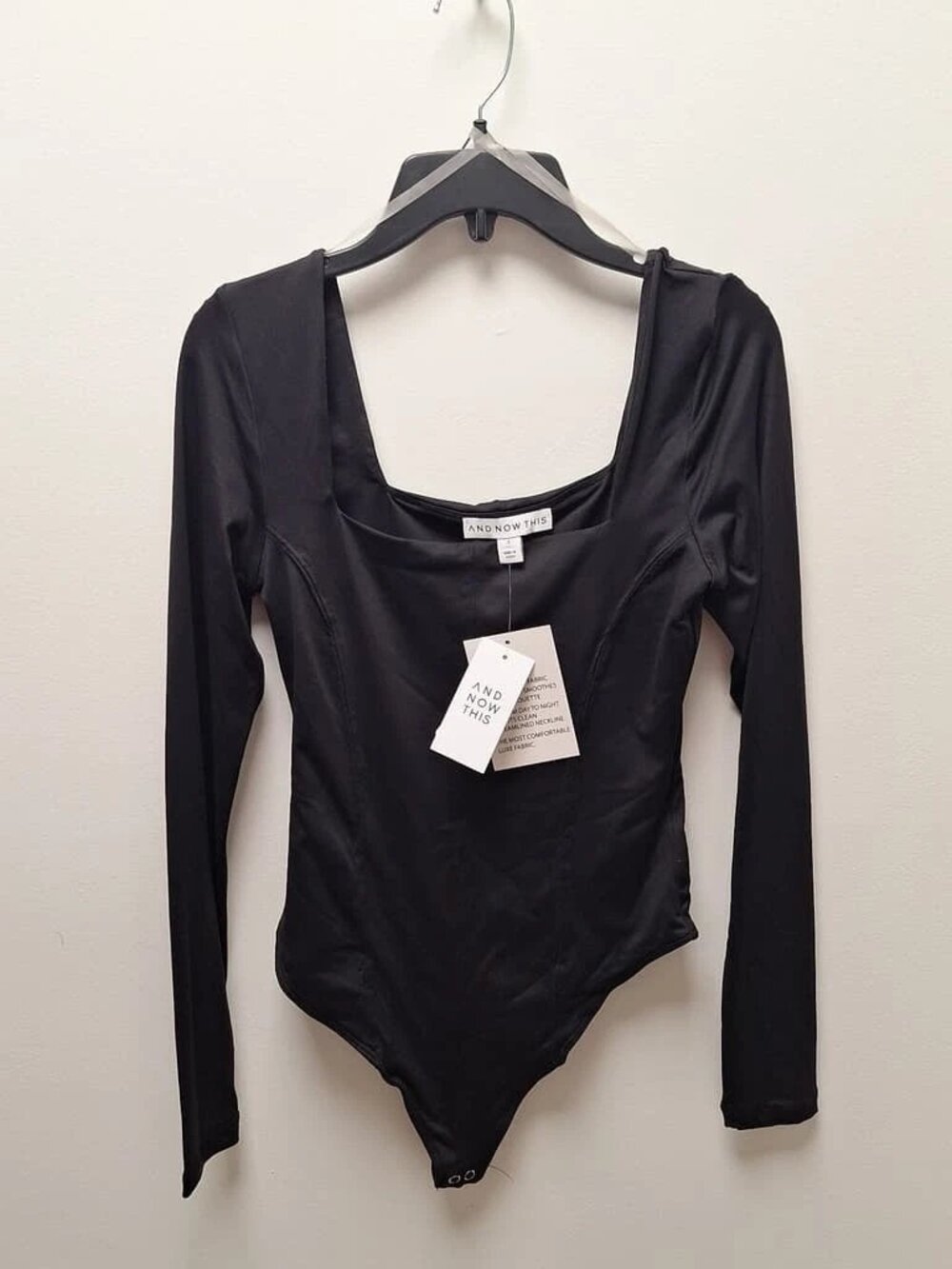 AND NOW THIS Womens Black Square Neck Bodysuit Size Small ORG $34.50 RackD